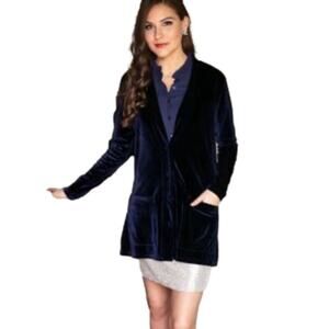 Evy Tree Women's Velour Cardigan Navy Blue Size Small